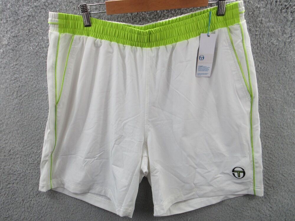NWT Sergio Tacchini TCP Shorts Mens Size XL Mesh Lined WHITE LIME Shorts